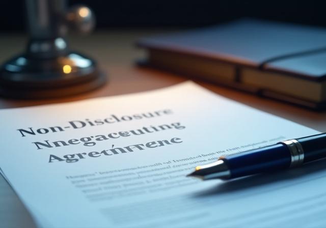 A silver fountain pen resting on a confidential non-disclosure agreement